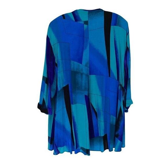 Womens 2 Pc Set Short Sleeve Blouse Printed Duster Cardigan Blue Purple Size 3X - Picture 2 of 10